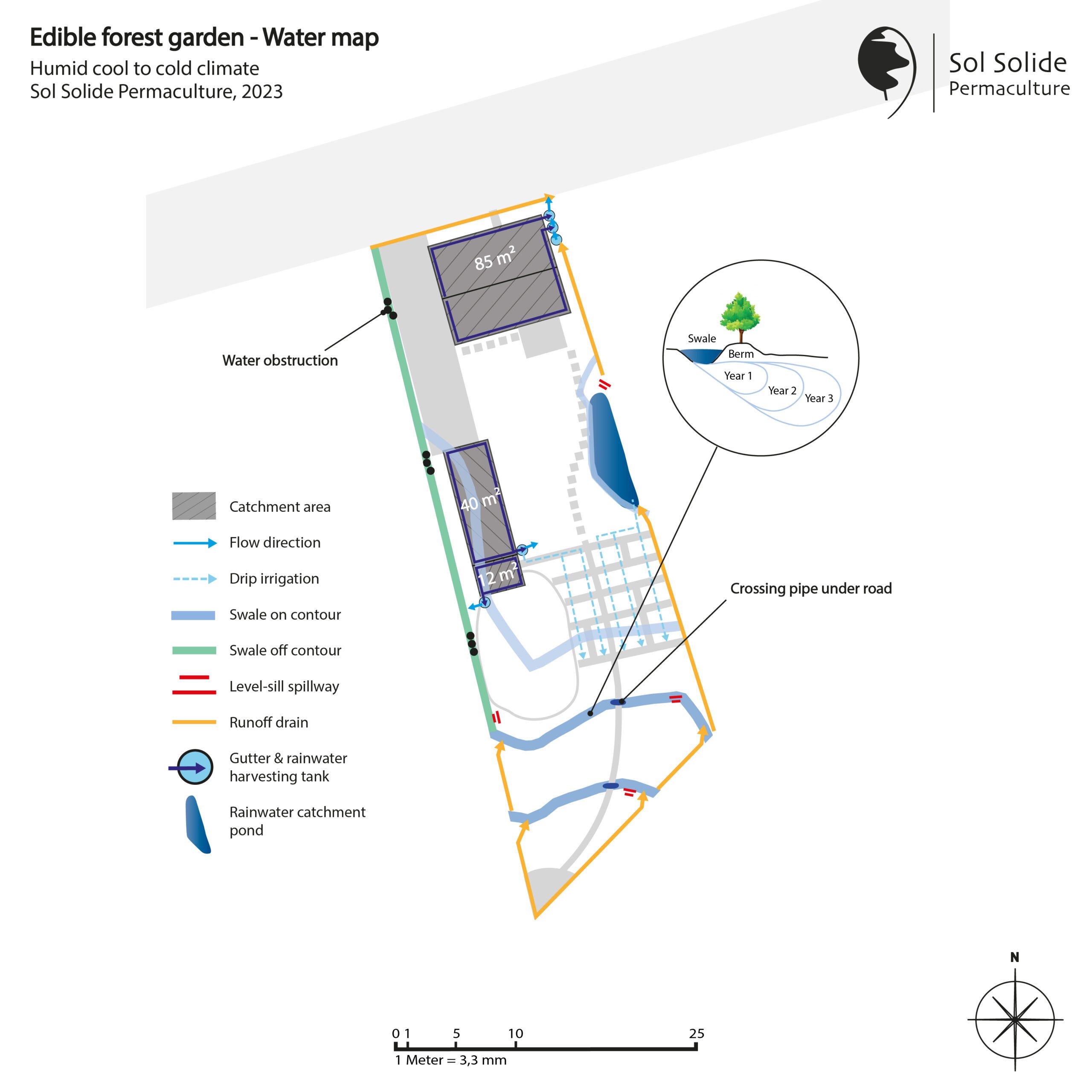 Water map voor een eetbare bostuin, gemaakt door Sol Solide Permacultuur